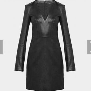 THEORY Leather V Neck Mini Dress size 4